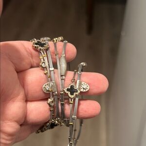 Elegant Silver and Black Women's Bracelets- 7 in total